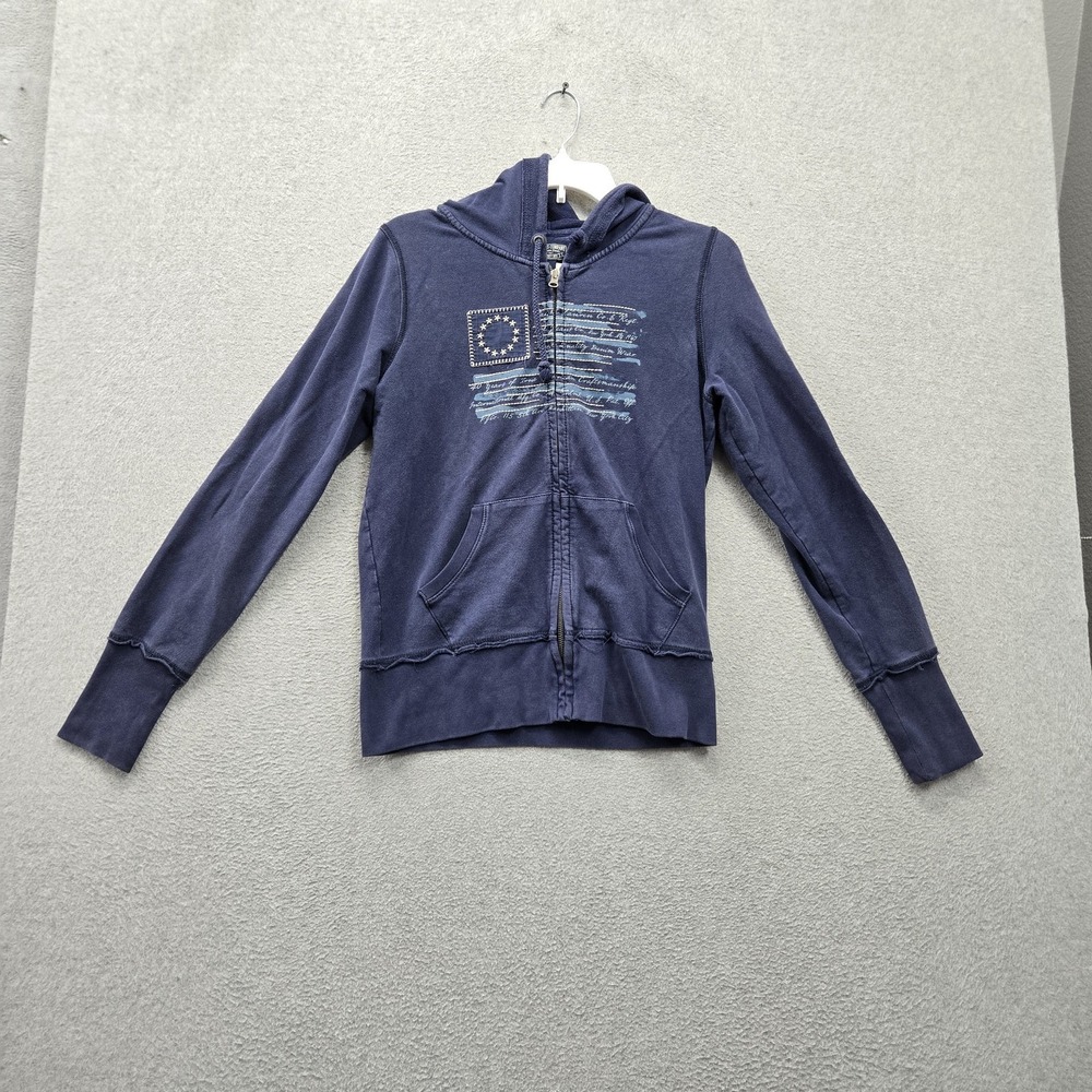 Polo Jeans Company Ralph Lauren Women Hoodie M Navy Blue Embroidered USA Flag